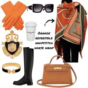 Orange & Gray Equestrian Whipstitch Blanket Loop Reversible Horse Wrap